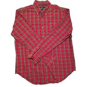 Ralph Lauren Mens Sz L Classic Fit Red Plaid Cotton Button down shirt Button